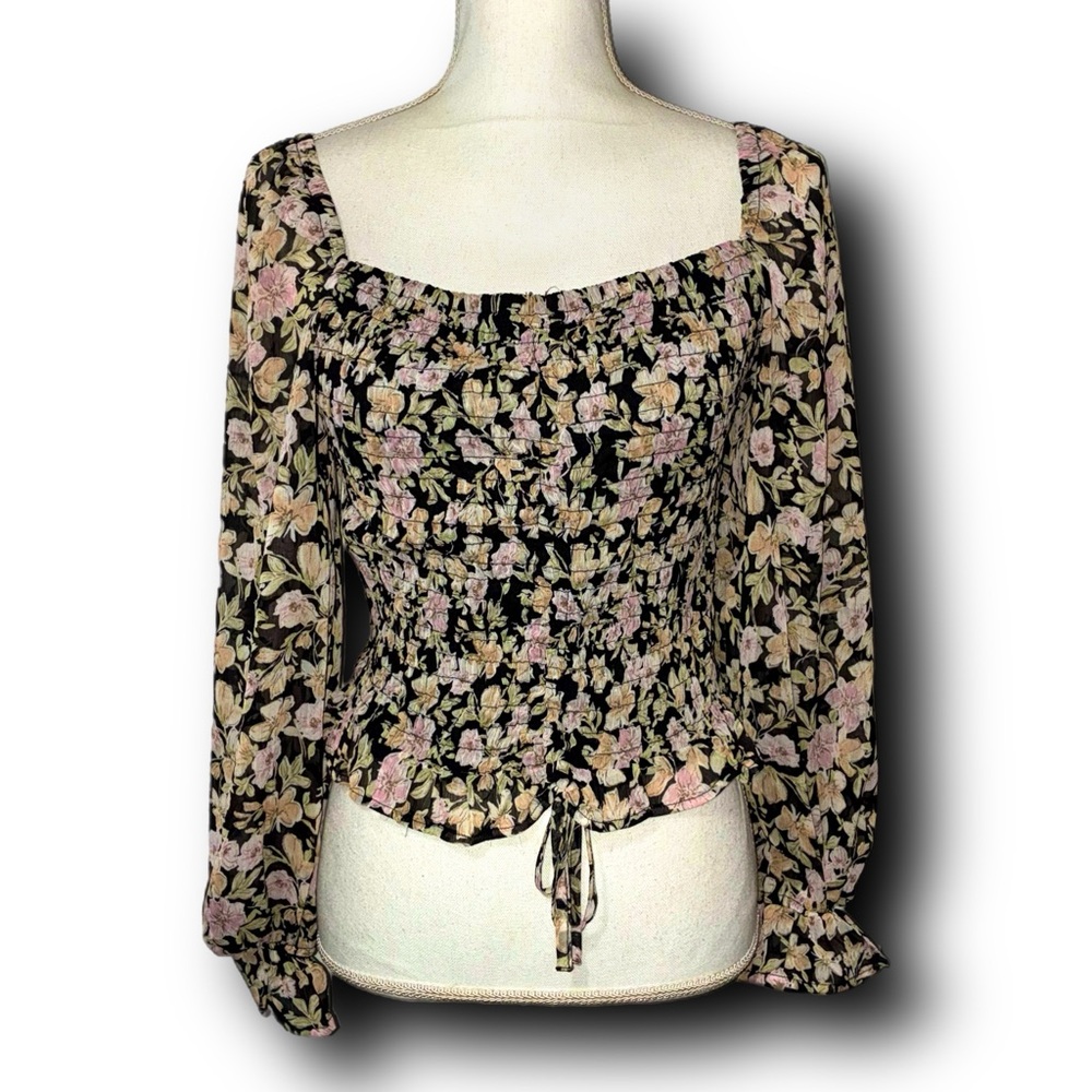 Promesa Black Floral Cottagecore Peasant Blouse